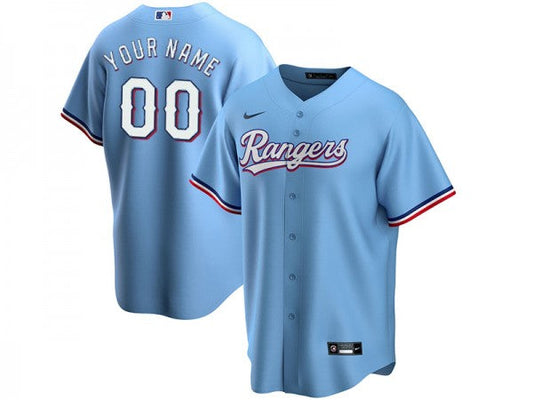 Custom Texas Rangers Cool Base Jersey Light Blue