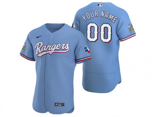 Custom Texas Rangers Flex Base Jersey Light Blue