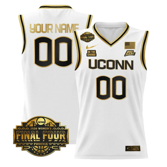 Custom UConn Huskies Jersey 2026 Tournament Final Four Stitched White Gold