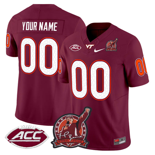 Custom Virginia Tech Hokies Jersey Coach Frank Beamer Patch 2025 Maroon