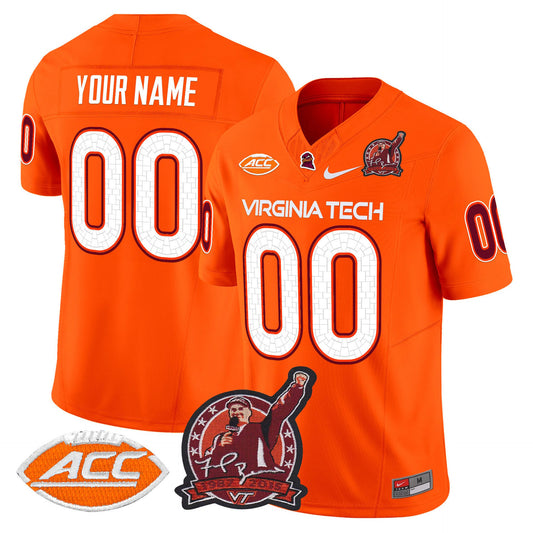 Custom Virginia Tech Hokies Jersey Coach Frank Beamer Patch 2025 Orange