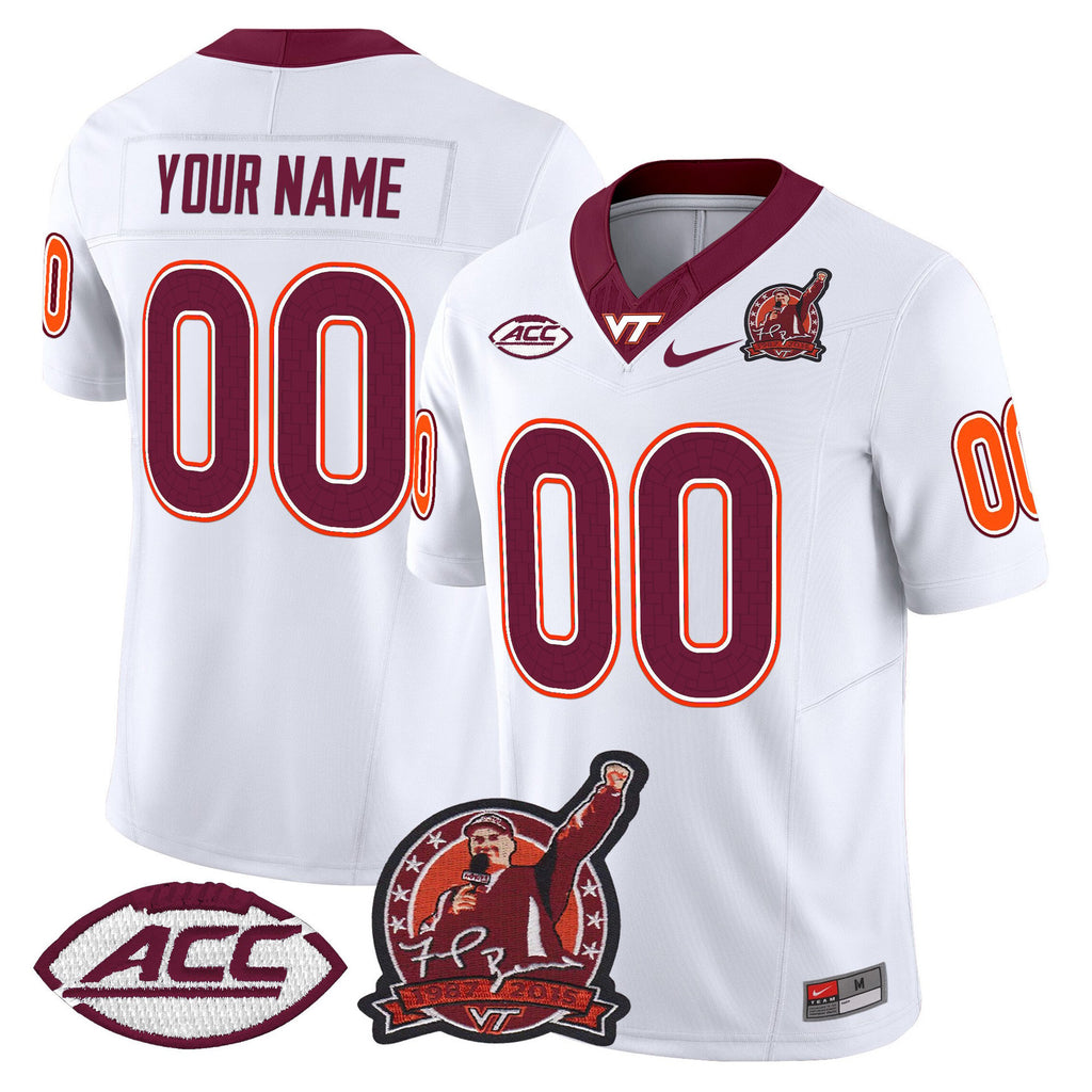 Custom Virginia Tech Hokies Jersey Coach Frank Beamer Patch 2025 White