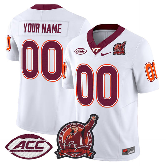 Custom Virginia Tech Hokies Jersey Coach Frank Beamer Patch 2025 White