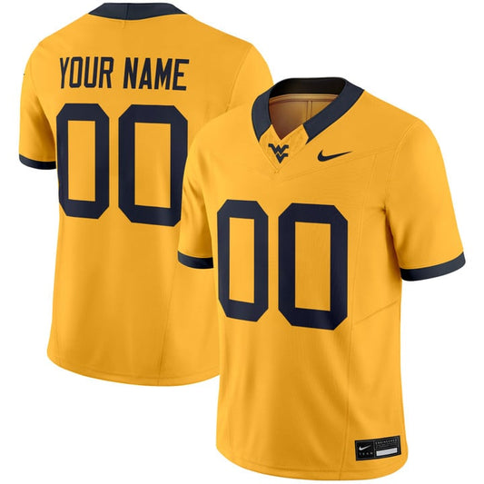 Custom West Virginia Mountaineers Jersey 2025 Vapor Limited Stitched Gold