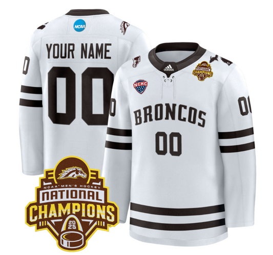 Custom Western Michigan Broncos Jersey 2025 National Champions Patch Premium Stitched White