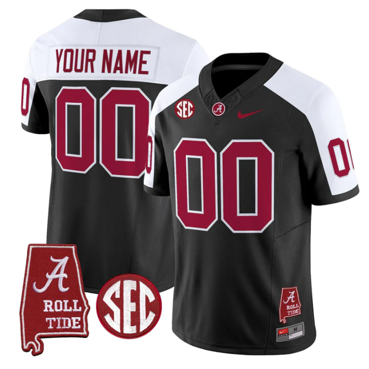 Custom Alabama Crimson Tide Jersey Name, Number Throwback Map Stitched