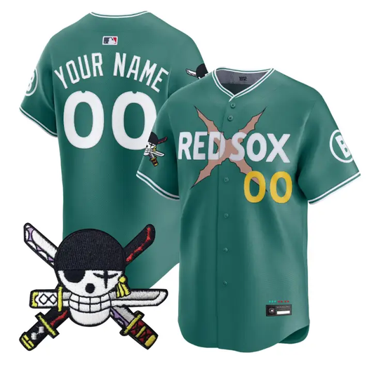 Custom Boston Red Sox Jersey Name, Number One Piece Zoro Patch Stitched