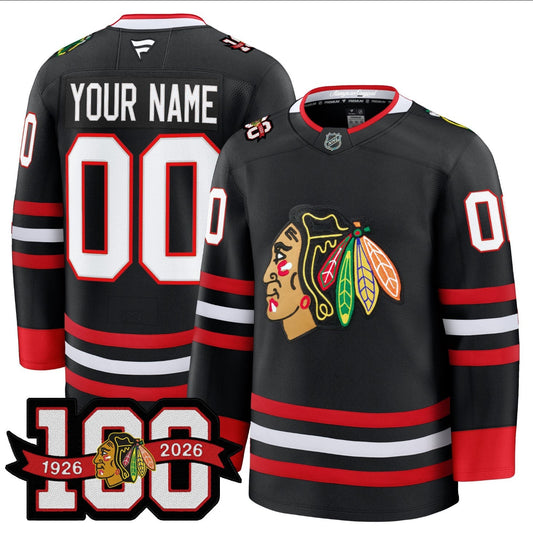 Custom Chicago Blackhawks Jersey 2025-26 Premium 100th Patch Stitched