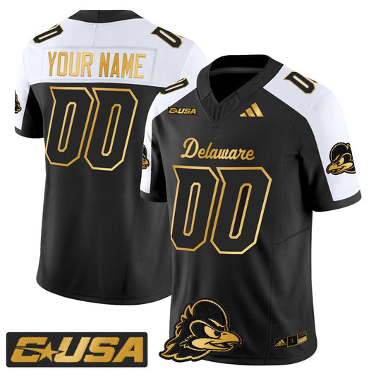 Custom Delaware Blue Hens Jersey 2025 Gold Vapor Limited Stitched