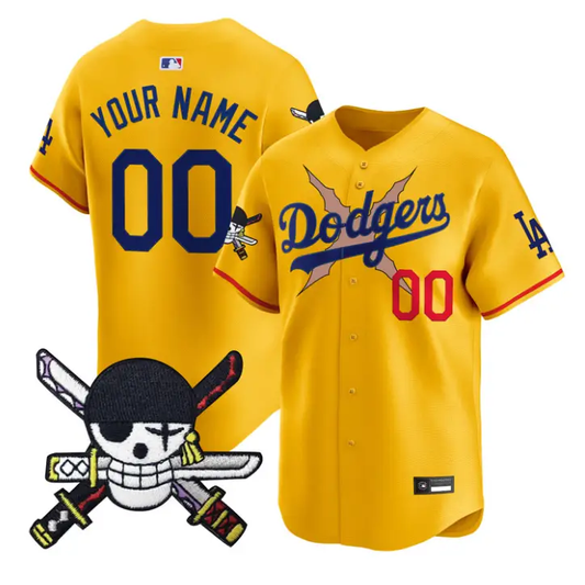 Custom Dodgers Jersey Name, Number One Piece Zoro Patch Premier Stitched