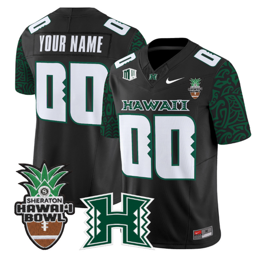 Custom Hawai'i Rainbow Warriors Jersey 2025 Hawai'i Bowl Patch Stitched Black Limited
