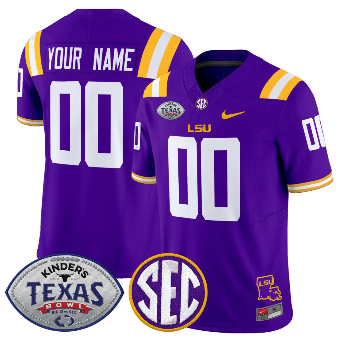 Custom LSU Tigers Jersey 2025 Texas Bowl Vapor Limited Stitched