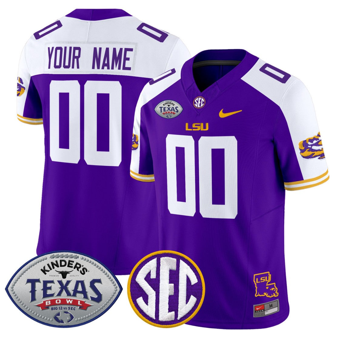 Custom LSU Tigers Jersey 2025 Texas Bowl Vapor Limited Stitched