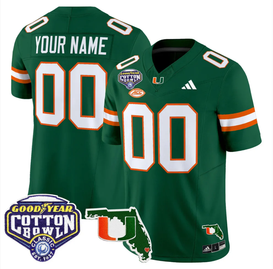 Custom Miami Hurricanes Jersey 2025 Cotton Bowl Florida Patch Stitched
