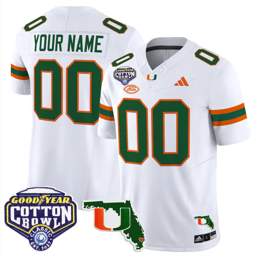 Custom Miami Hurricanes Jersey 2025 Cotton Bowl Florida Patch Stitched
