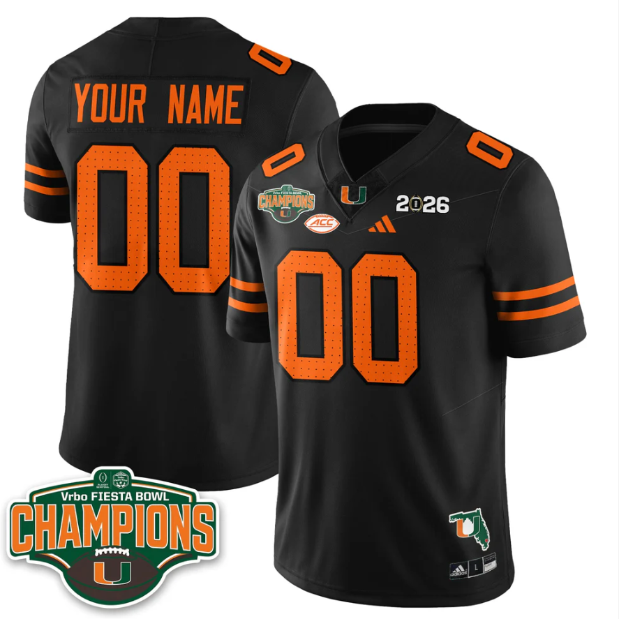 Custom Miami Hurricanes Jersey 2026 Fiesta Bowl Champions Stitched