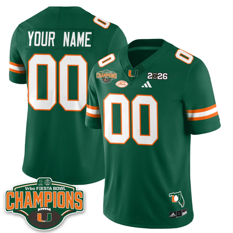 Custom Miami Hurricanes Jersey 2026 Fiesta Bowl Champions Stitched