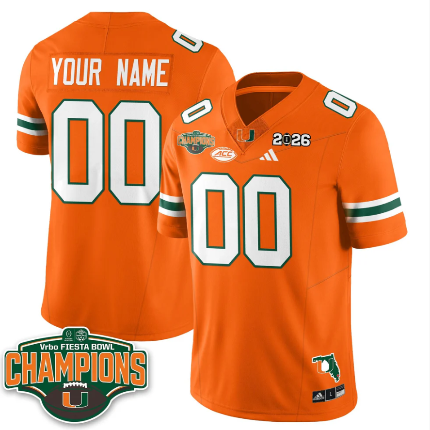 Custom Miami Hurricanes Jersey 2026 Fiesta Bowl Champions Stitched