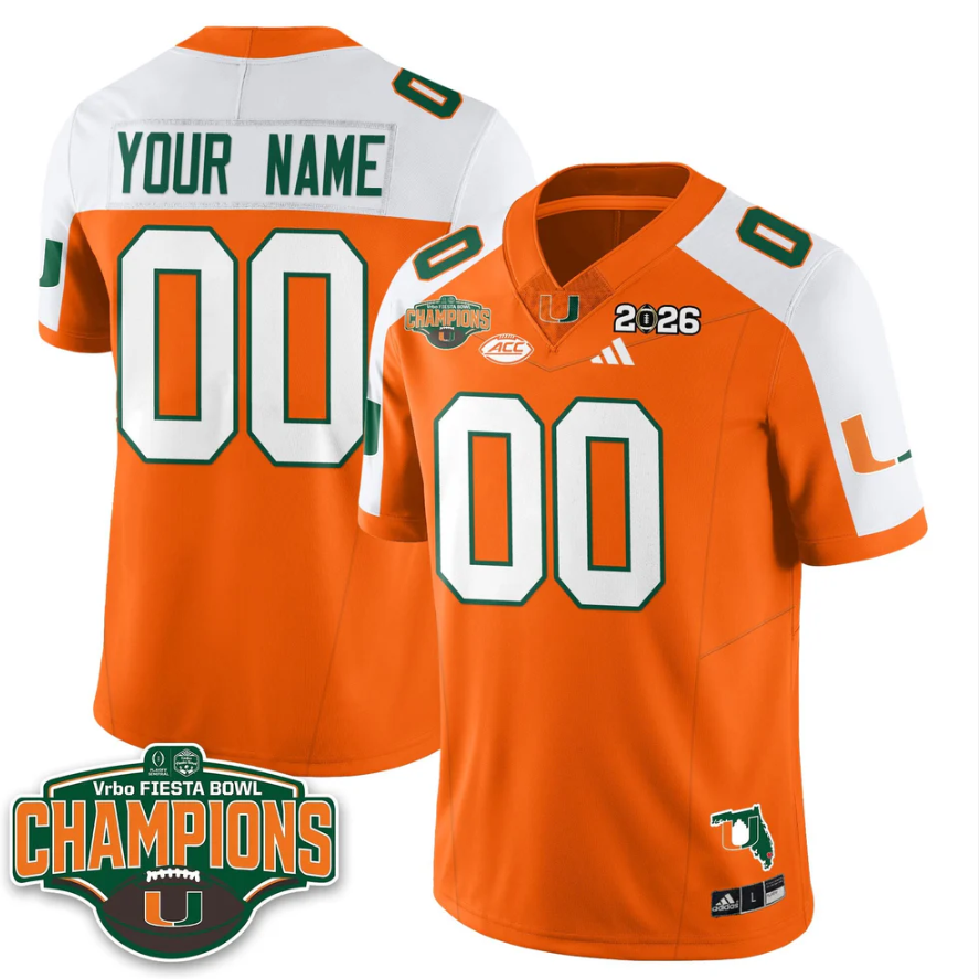 Custom Miami Hurricanes Jersey 2026 Fiesta Bowl Champions Stitched