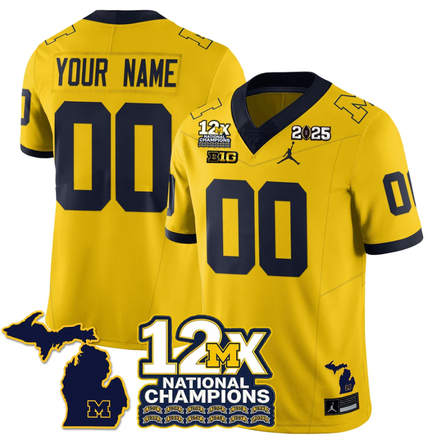 Custom Michigan Wolverines Jersey 12x-Time National Champions Stitched
