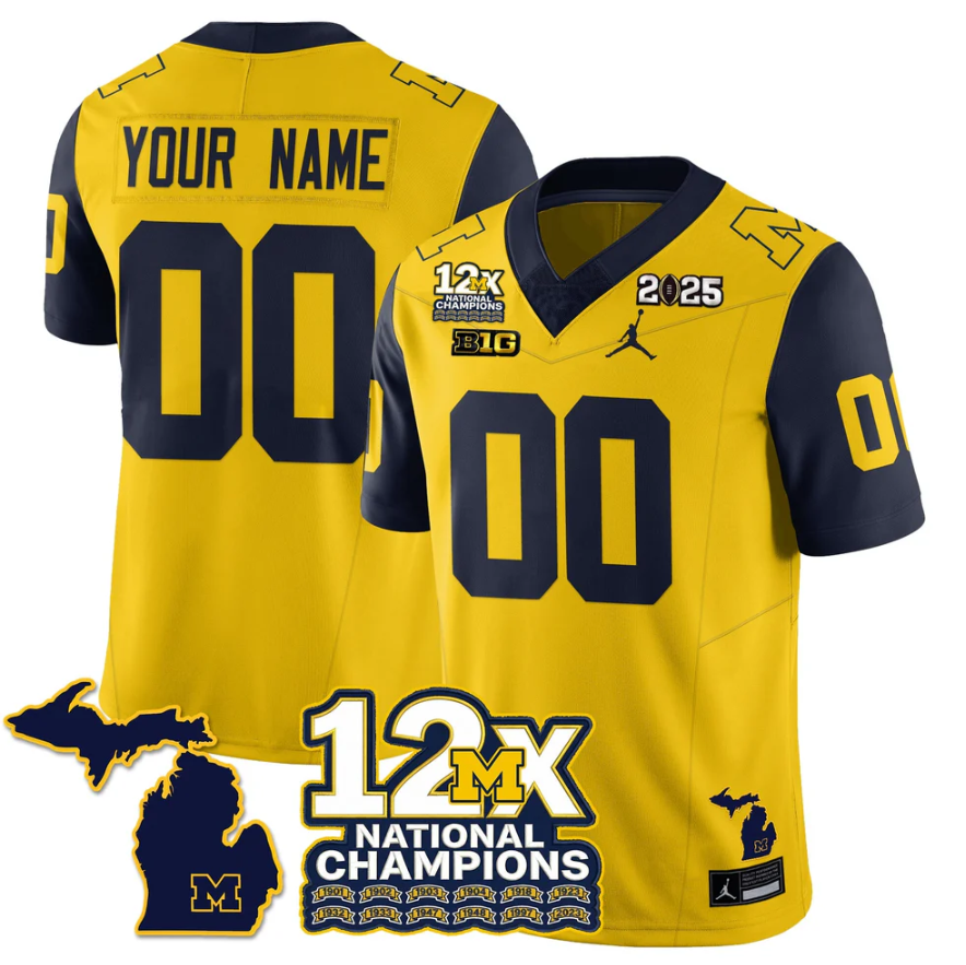 Custom Michigan Wolverines Jersey 12x-Time National Champions Stitched