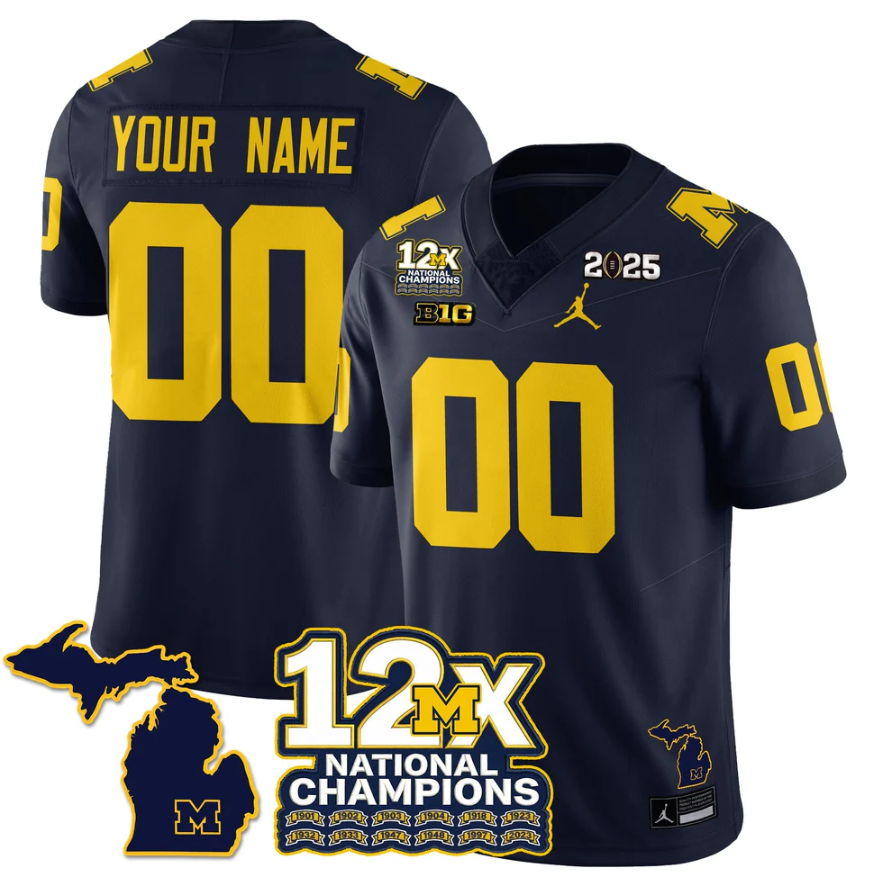 Custom Michigan Wolverines Jersey 12x-Time National Champions Stitched