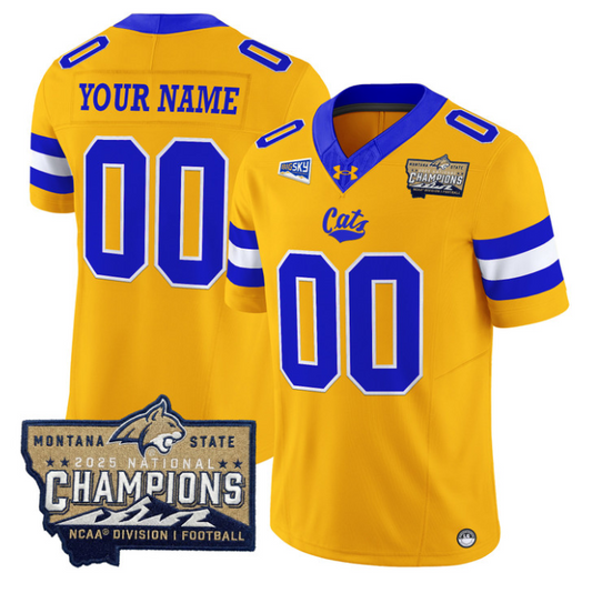 Custom Montana State Bobcats Jersey 2025 National Champions Stitched Gold