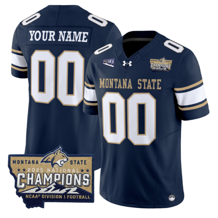 Custom Montana State Bobcats Jersey 2025 National Champions Stitched Gold