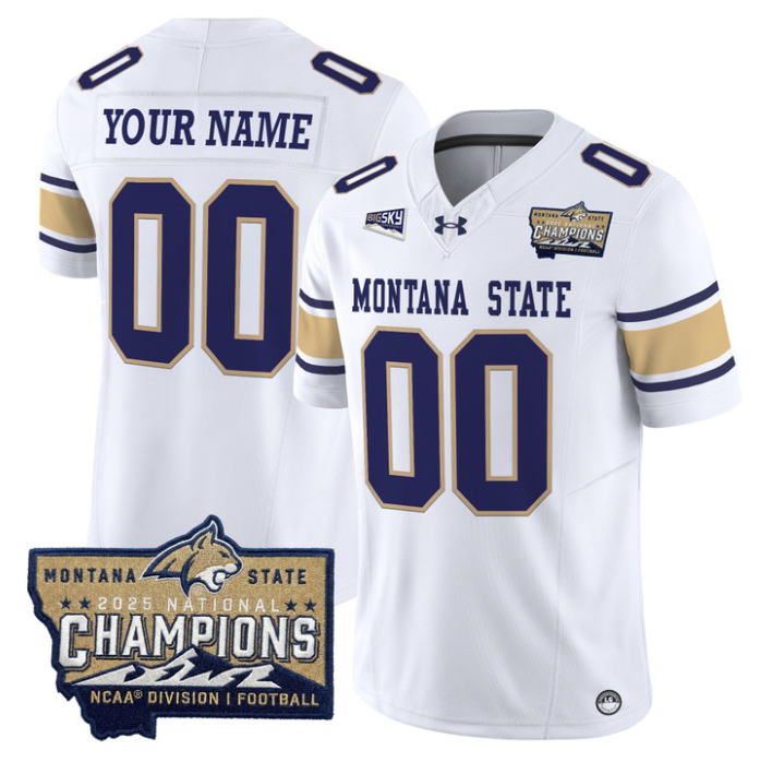 Custom Montana State Bobcats Jersey 2025 National Champions Stitched Gold