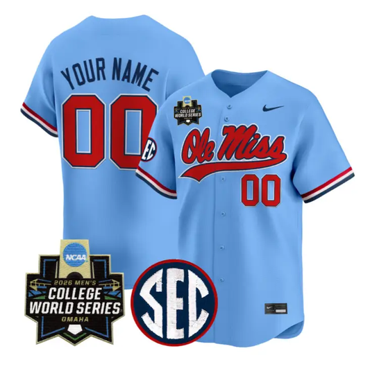 Custom Ole Miss Jersey 2026 World Series Vapor Premier Stitched