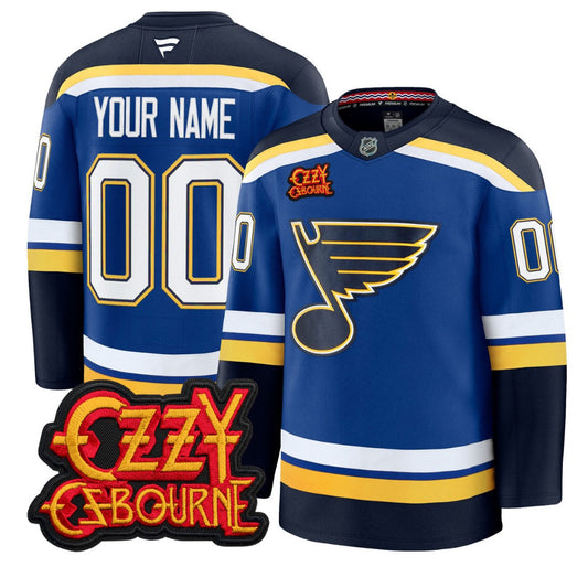 Custom St. Louis Blues Jersey Ozzy Osbourne Patch Premium Stitched
