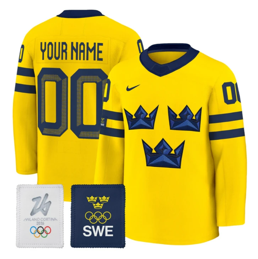 Custom Sweden Olympic Jersey Name, Number 2026 Premium Hockey All Stitched