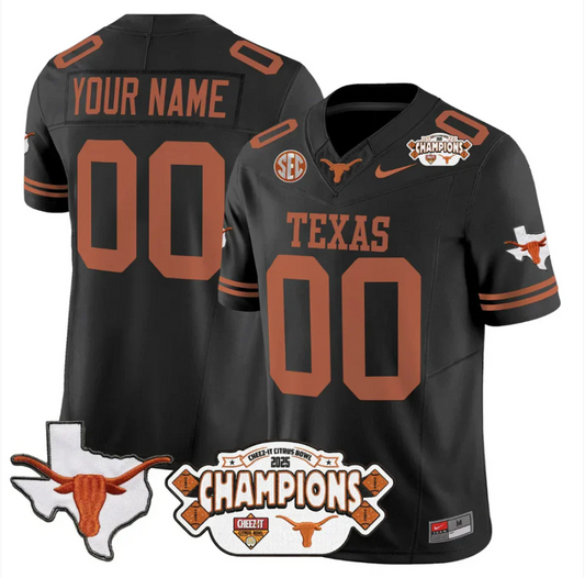 Custom Texas Longhorn Jersey 2025 State Map Citrus Bowl Champions Stitched
