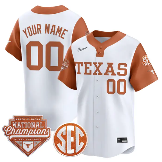Custom Texas Longhorns Jersey 2026 Back-To-Back World SeriesChampions