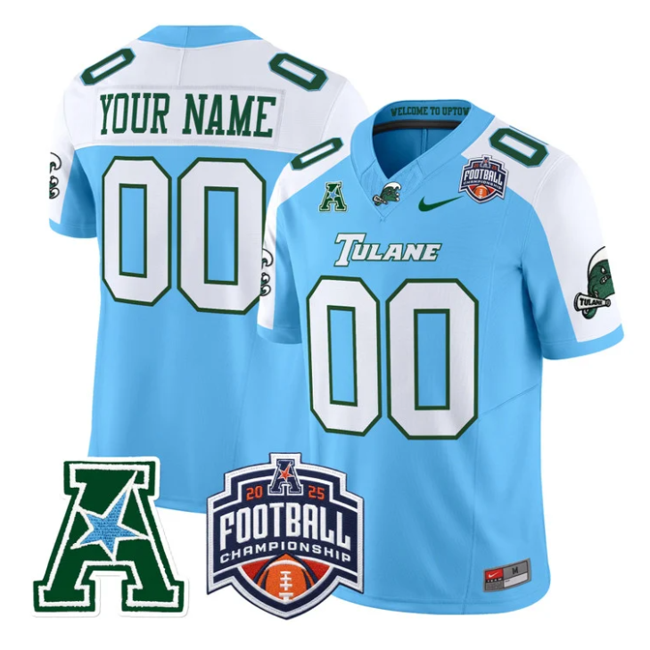 Custom Tulane Green Wave Jersey 2025 AAC Championship Vapor Stitched