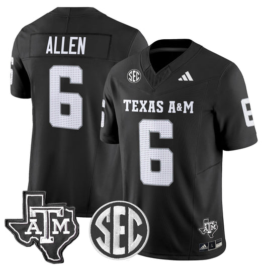 Cyrus Allen Jersey #6 Texas A&M Aggies 2025 Vapor Stitched Black