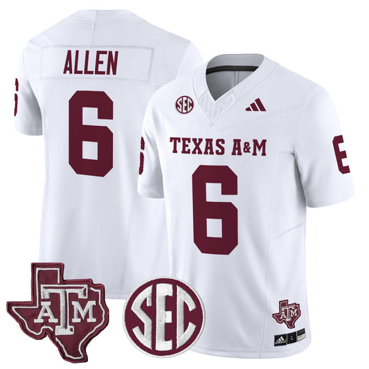 Cyrus Allen Jersey #6 Texas A&M Aggies 2025 Vapor Stitched White