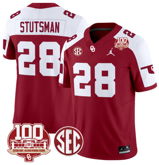 Danny Stutsman Jersey #28 Oklahoma Sooners 100th Anniversary Patch Vapor Limited College Football Stitched Crimson Alternate
