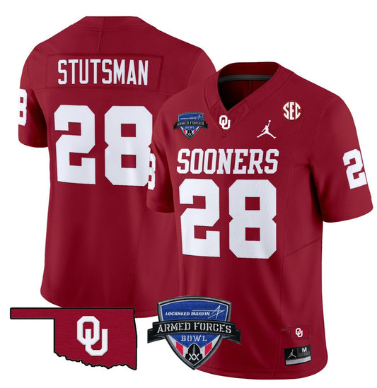 Danny Stutsman Jersey #28 Oklahoma Sooners 2025 Armed Forces Bowl Patch Red