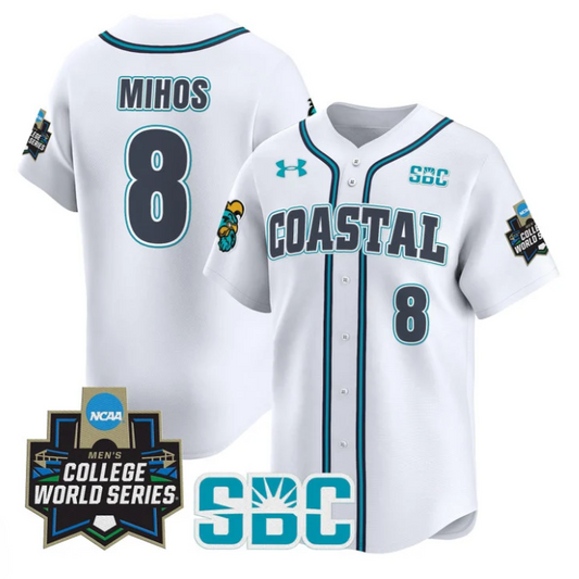 Dean Mihos Jersey #8 Coastal Carolina Chanticleers 2025 World Series White
