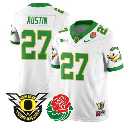 Daylen Austin Jersey #27 Oregon Ducks 2024 Rose Bowl Patch N1 Football White