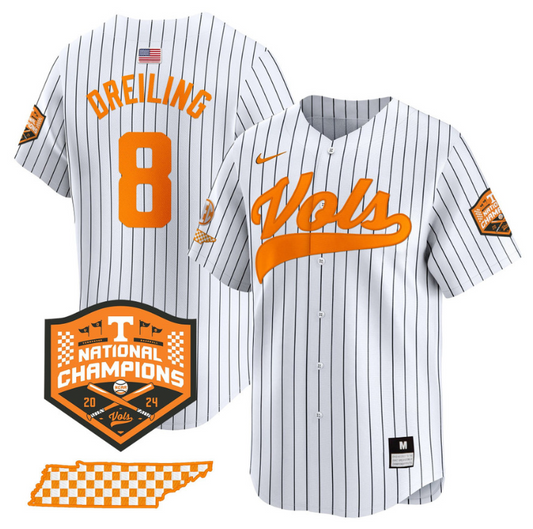 Dylan Dreiling Jersey #8 Tennessee Volunteers Baseball 2024 Champions Vapor Premier Limited  Pinstripe