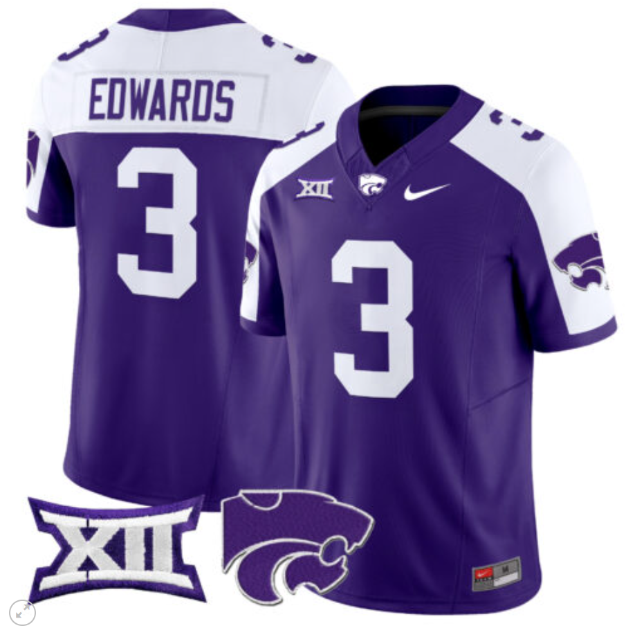 Dylan Edwards Jersey #3 Kansas State Wildcats Vapor Limited Football Purple Alternate