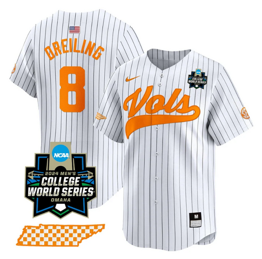 Dylan Dreiling Jersey #8 Tennessee Volunteers 2024 College World Series Vapor Premier Limited NCAA Baseball Stitched White