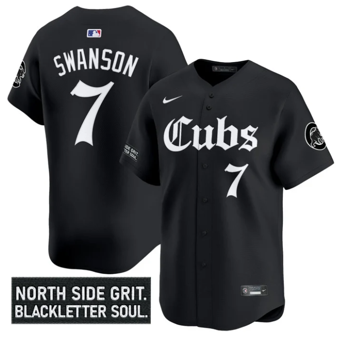 Dansby Swanson Jersey #7 Chicago Cubs Gothic North Side Edition Vapor Limited Stitched Black