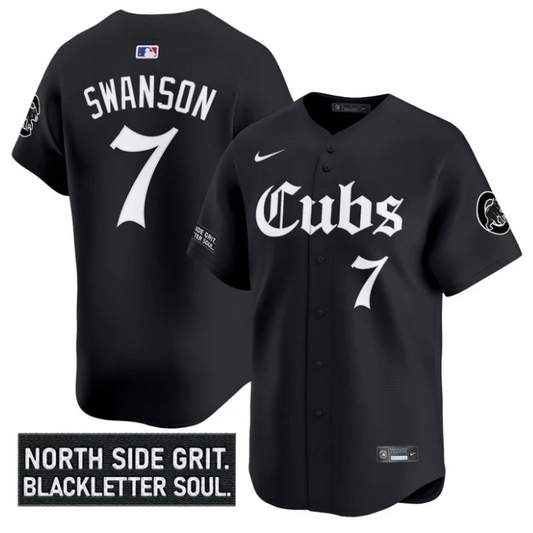 Dansby Swanson Jersey #7 Chicago Cubs Gothic North Side Edition Vapor Limited Stitched Black
