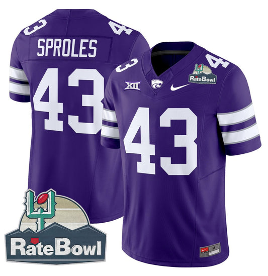 Darren Sproles Jersey #43 Kansas State Wildcats 2025 Rate Bowl Patch Purple