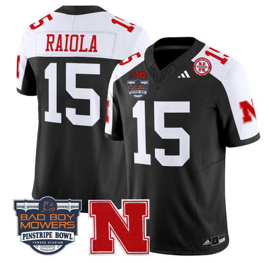 Dylan Raiola Jersey #15 Nebraska Cornhuskers 2025 Pinstripe Bowl Black Alternate