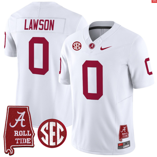 Deontae Lawson Jersey #0 Alabama Crimson Throwback Alabama Map Stitched White