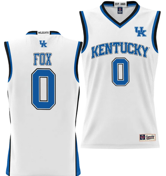 De'Aaron Fox Jersey #0 Kentucky Wildcats NIL College Basketball Lightweight White